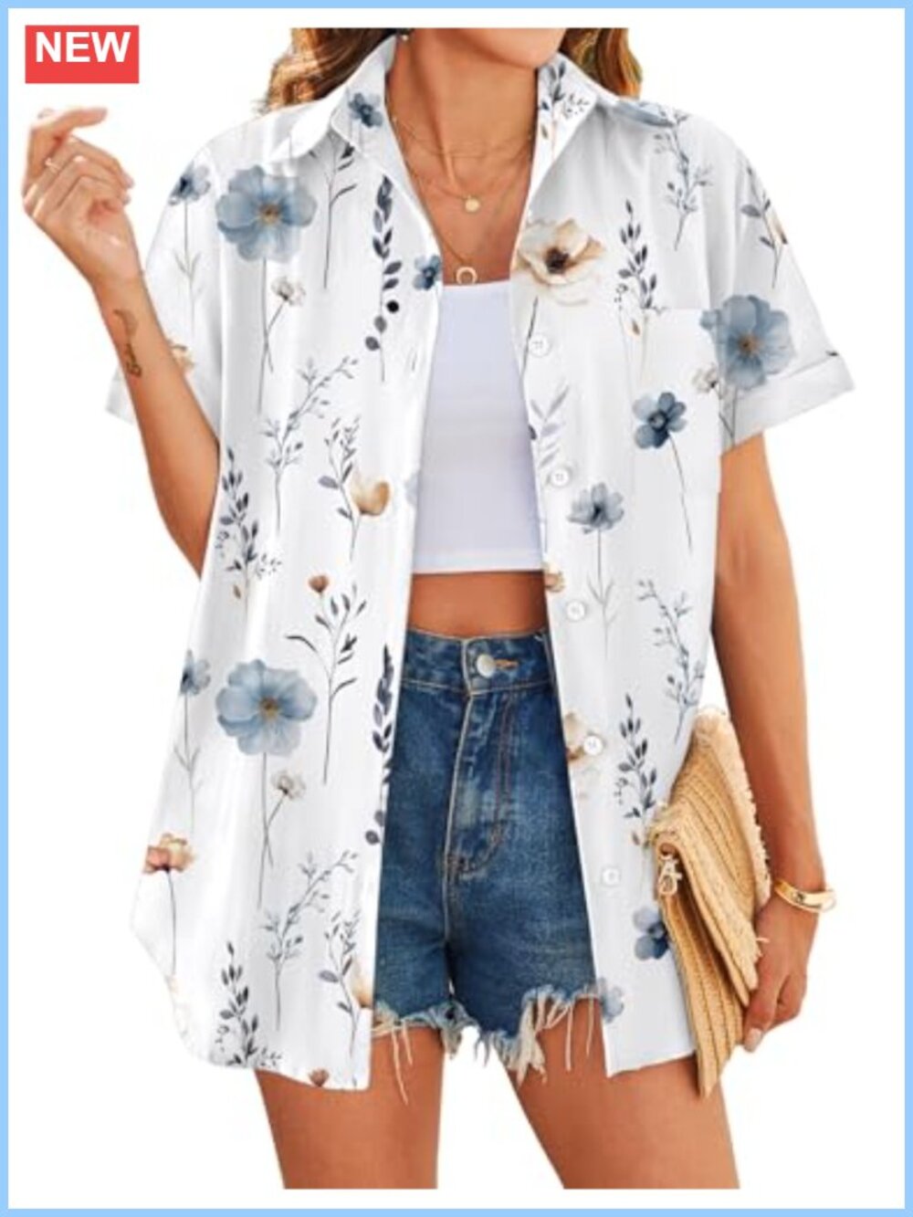Hawaiian Shirt Women Summer Short Sleeve Button Down Blouse
